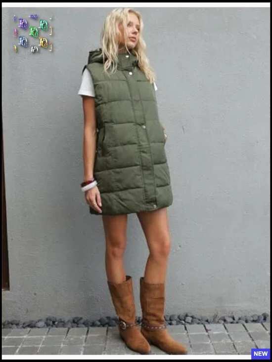 Long Puffer Vest Hooded Sleeveless Zip Up Gilet Quilted Winter Casual Slim Fit - Picture 7 of 7